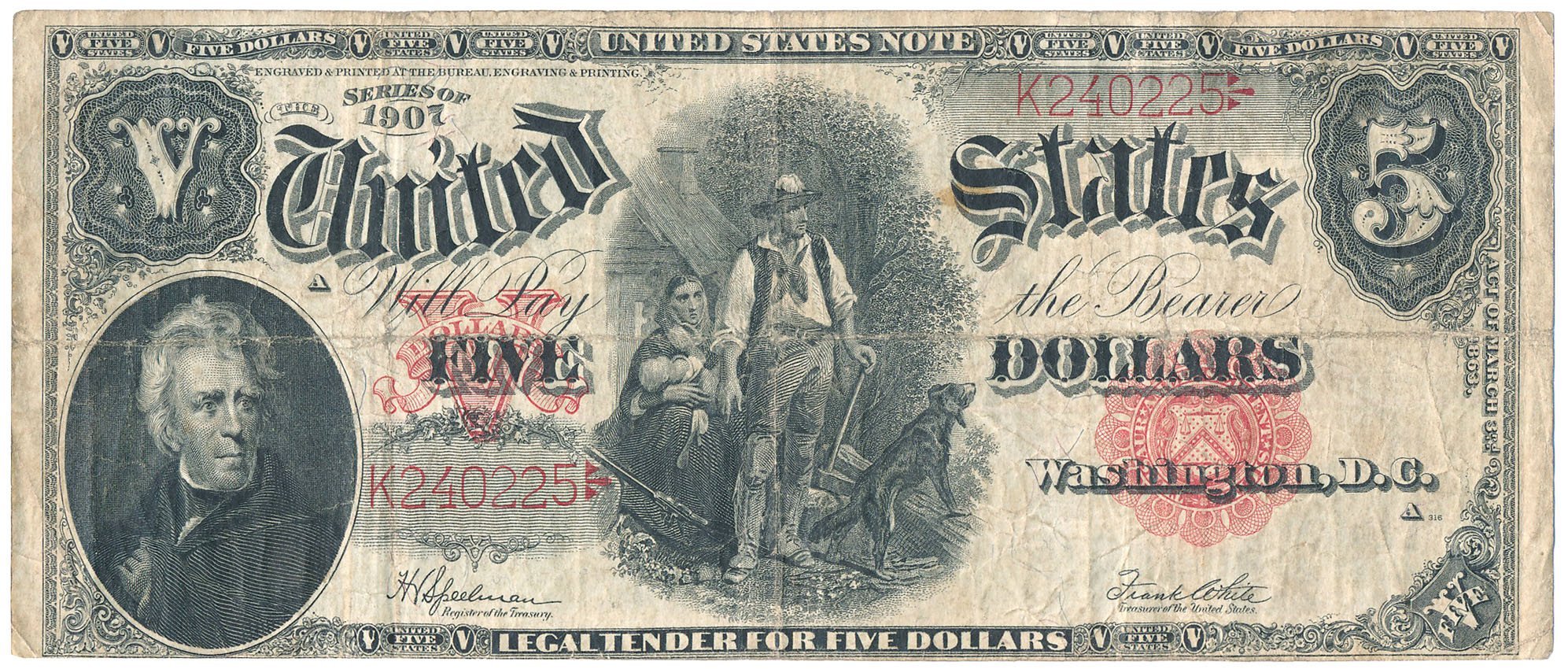 USA. 5 dolarów 1907 Legal Tender, Large Size seria K
